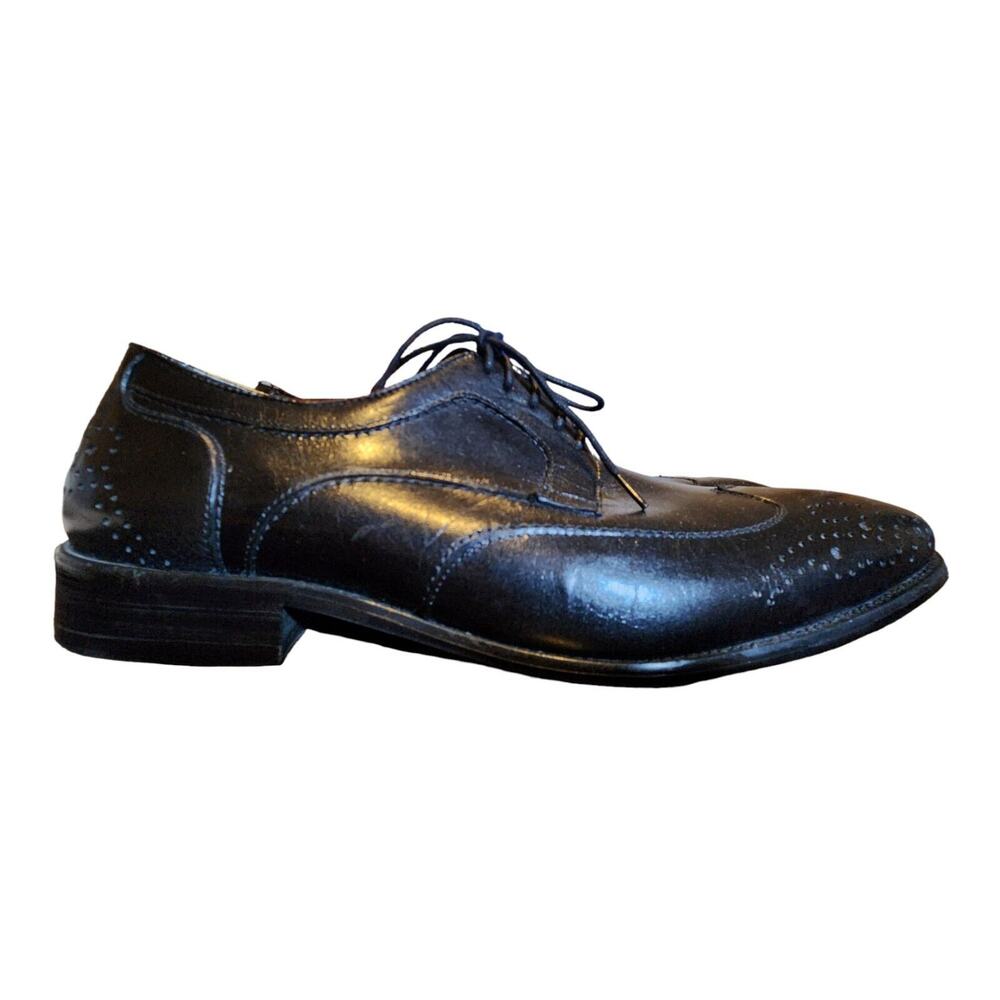 Carrucci KS099-813A Mens Black Leather Oxford Lace Up Wingtip US 9.5 EU 42.5 NEW